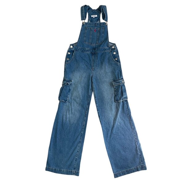 Juicy Couture Pants - Vintage Juicy Couture Y2K Denim Overalls Pink J Logo Cargo Pockets Size S